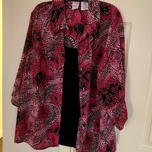 Pink & Black patterned Blouse w/faux black tank